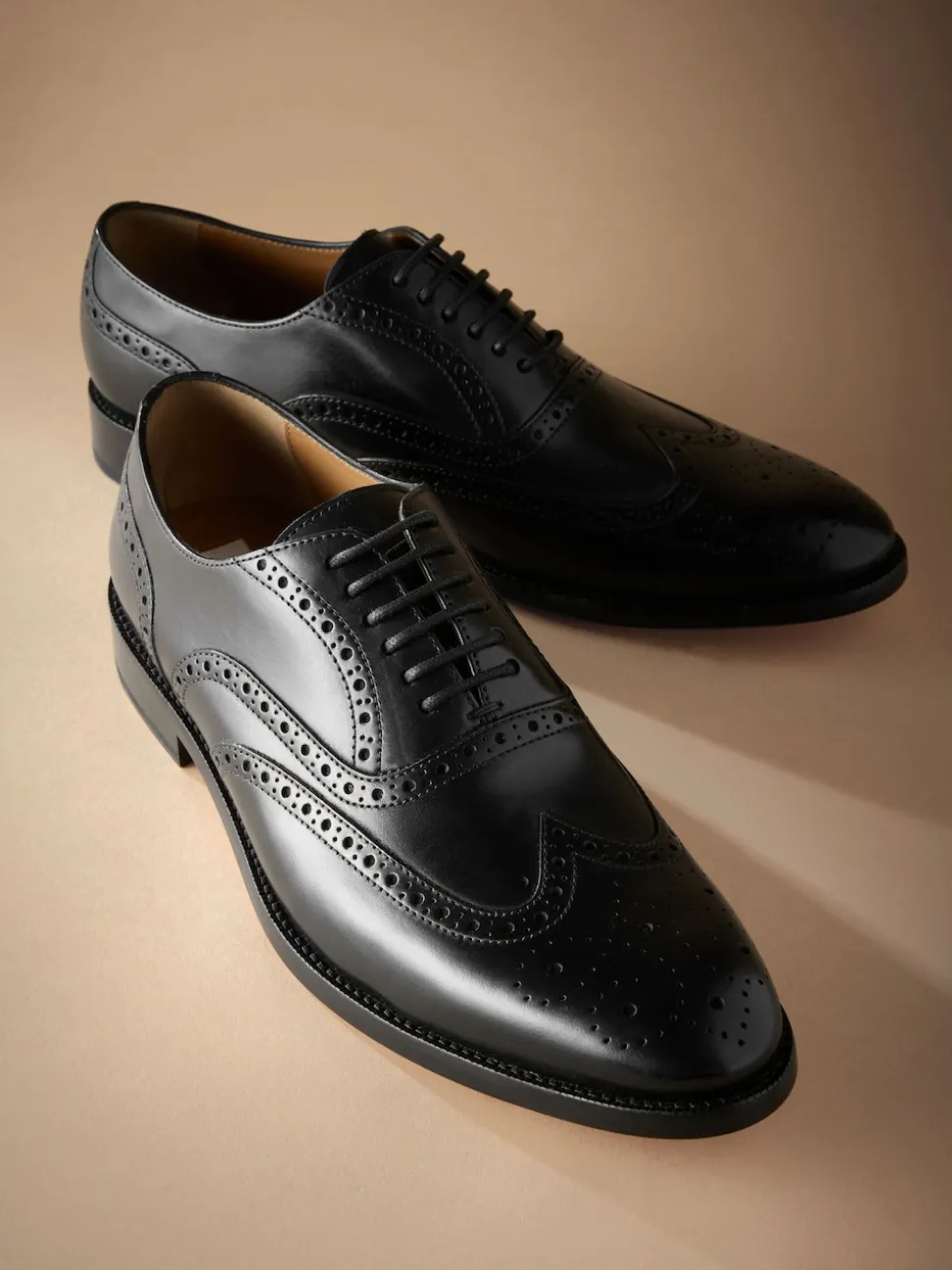 Black Wide Fit Signature Italian Leather Wingcap Brogue Shoes