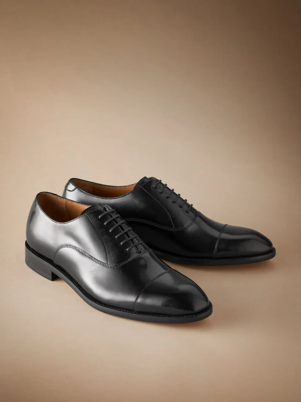 Black Wide Fit Signature Leather Sole Oxford Toe Cap Shoes