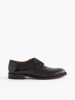 Black Wide Fit Signature Leather Sole Derby Shoes