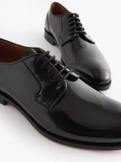 Black Wide Fit Signature Leather Sole Derby Shoes