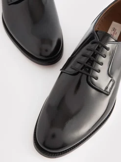 Black Wide Fit Signature Leather Sole Derby Shoes