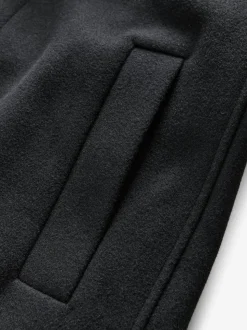 Black Wool Blend Mock Gilet Herringbone Padded Coat