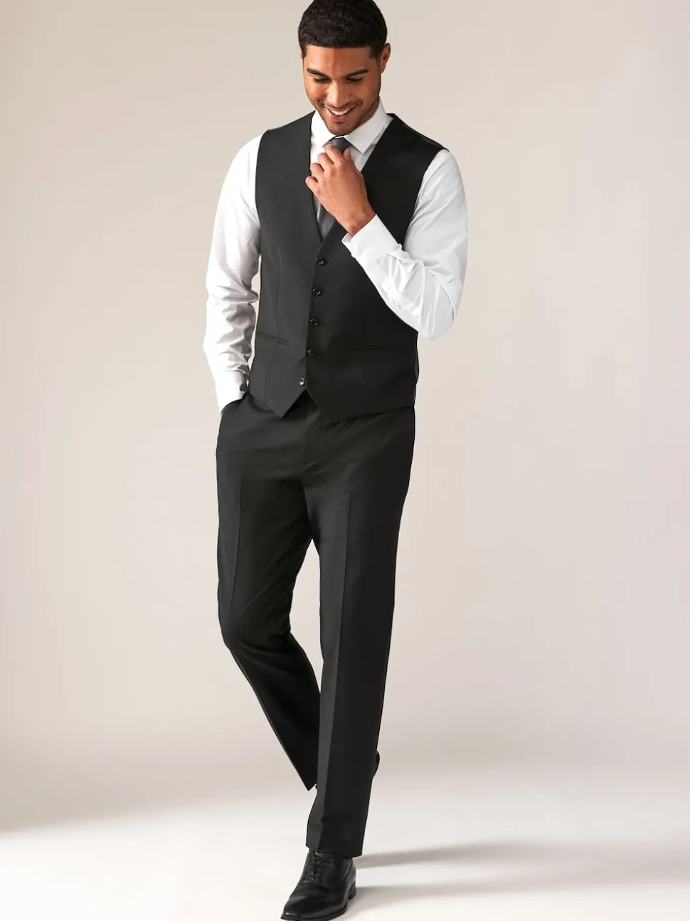 Black Wool Blend Motion Flex Suit Waistcoat