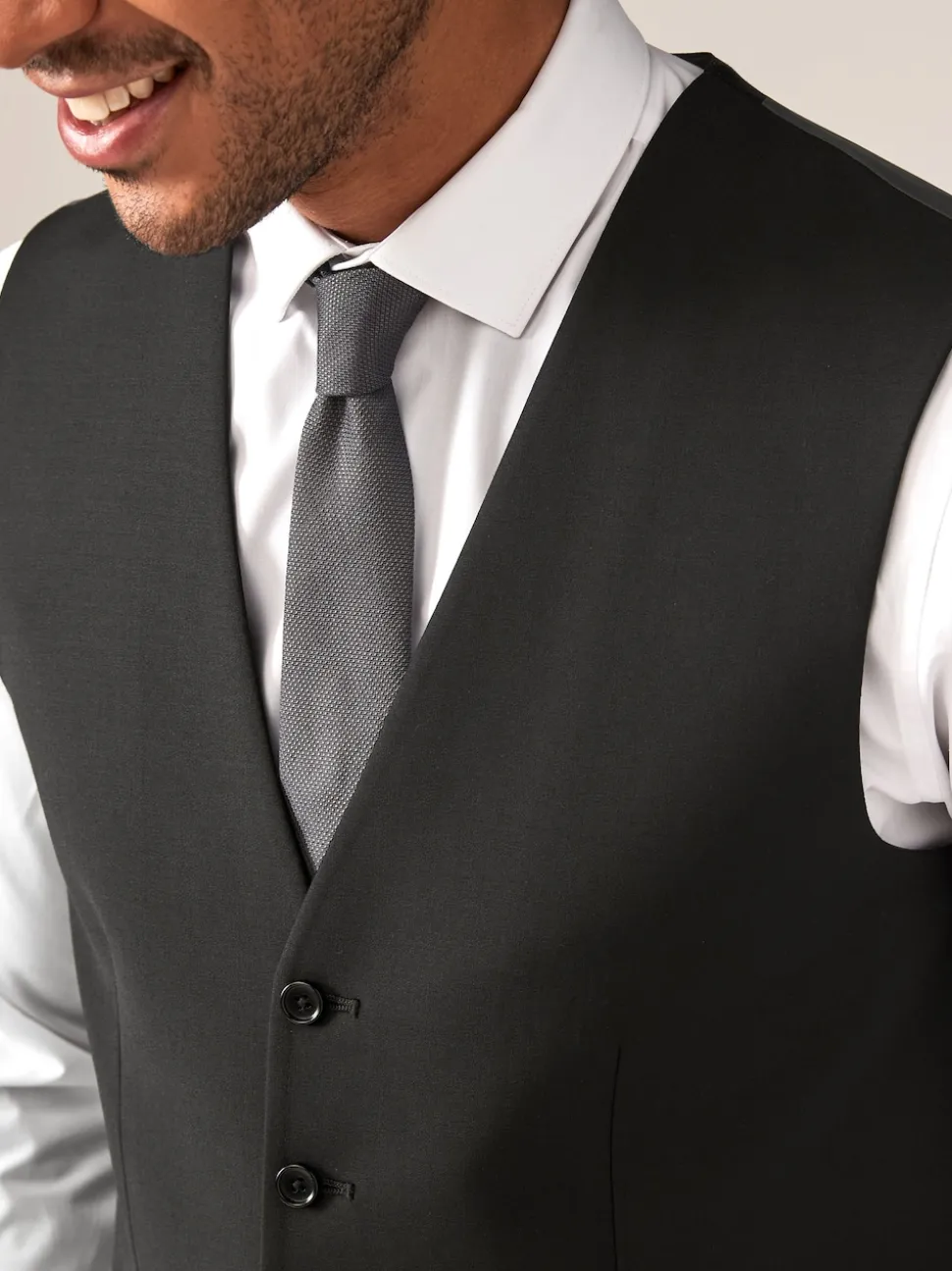 Black Wool Blend Motion Flex Suit Waistcoat