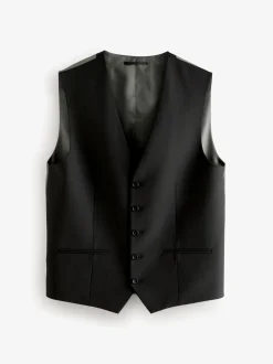 Black Wool Blend Motion Flex Suit Waistcoat