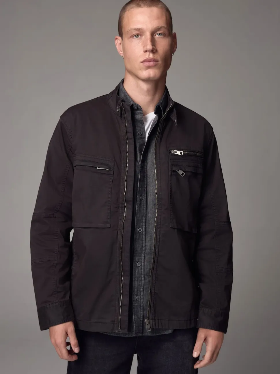 Black Zip Through Funnel Jacket