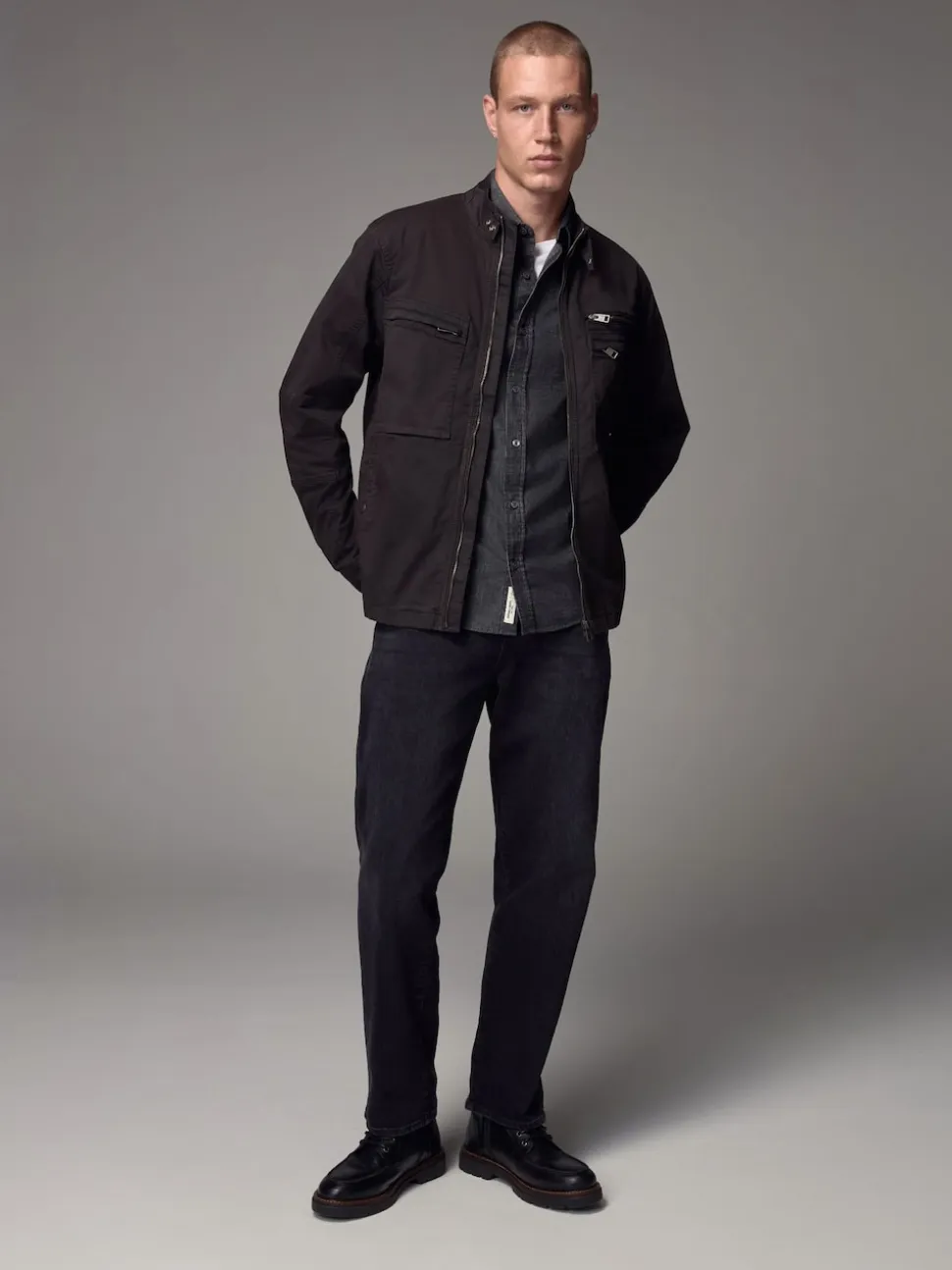 Black Zip Through Funnel Jacket
