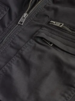 Black Zip Through Funnel Jacket