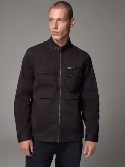 Black Zip Through Funnel Jacket