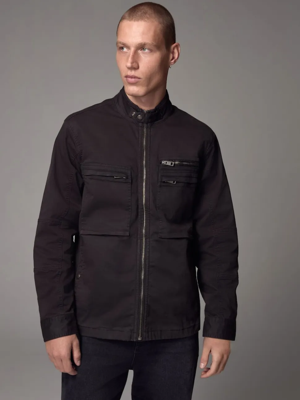 Black Zip Through Funnel Jacket