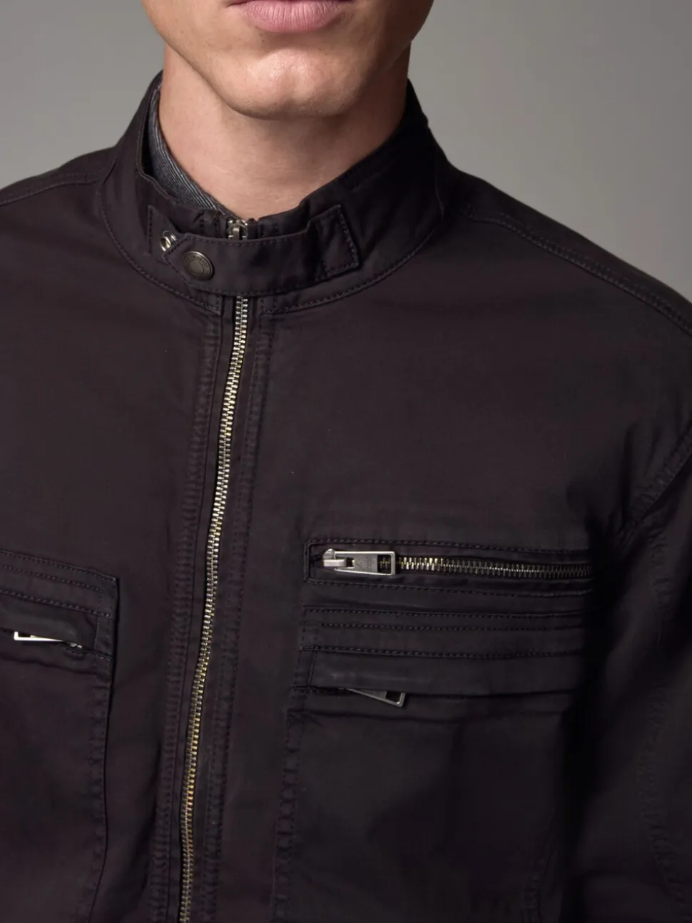 Black Zip Through Funnel Jacket