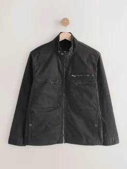 Black Zip Through Funnel Jacket