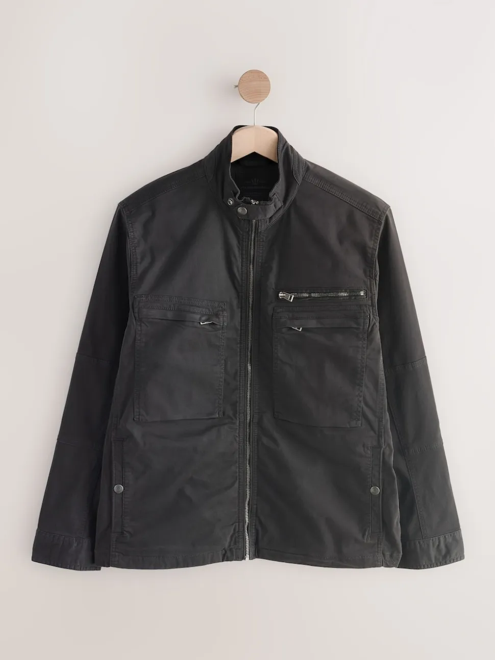 Black Zip Through Funnel Jacket