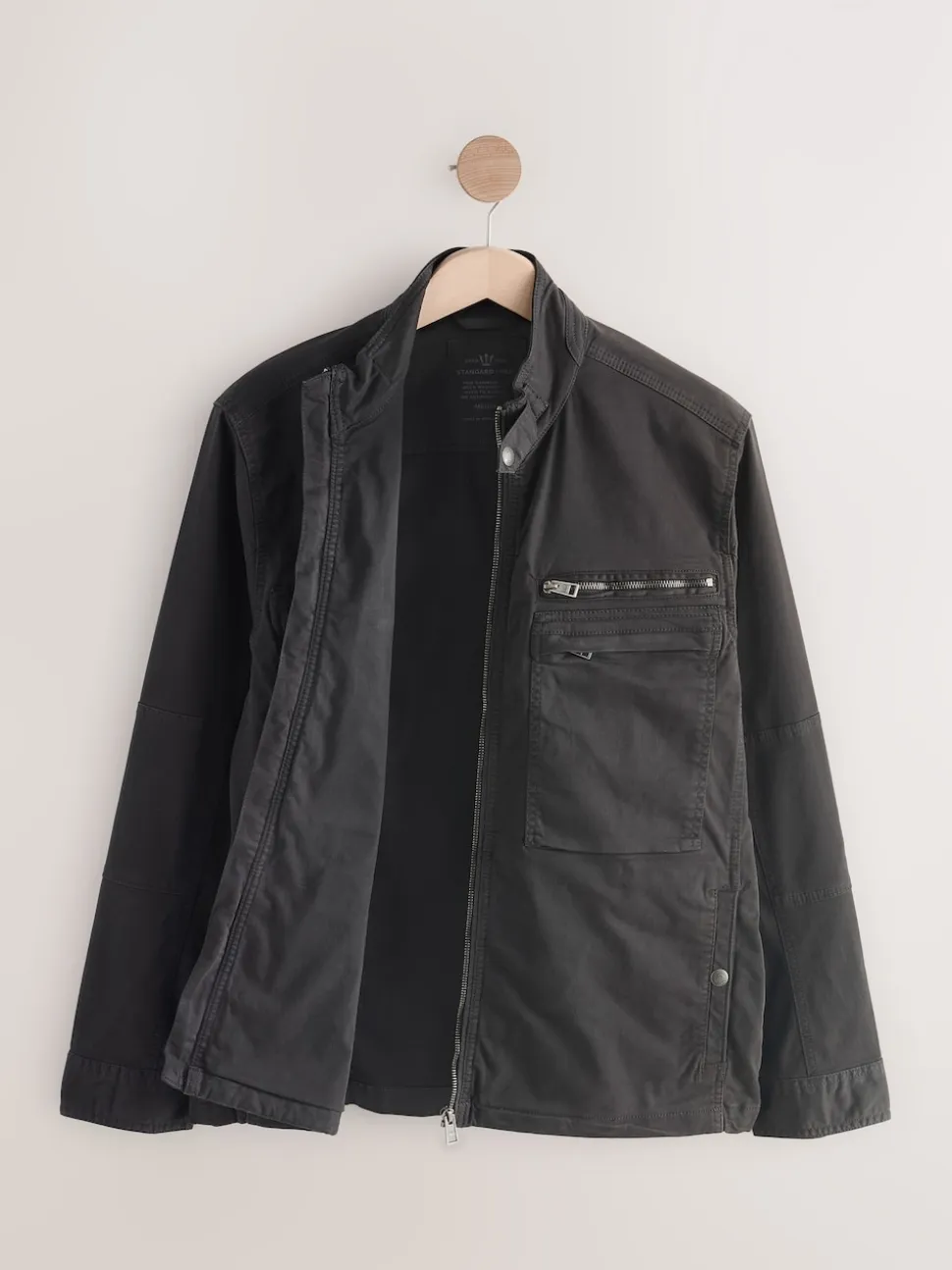 Black Zip Through Funnel Jacket