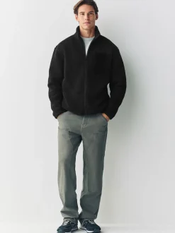Black Zip Through Funnel Borg Fleece