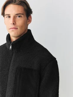 Black Zip Through Funnel Borg Fleece
