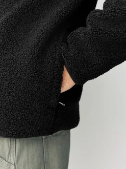Black Zip Through Funnel Borg Fleece