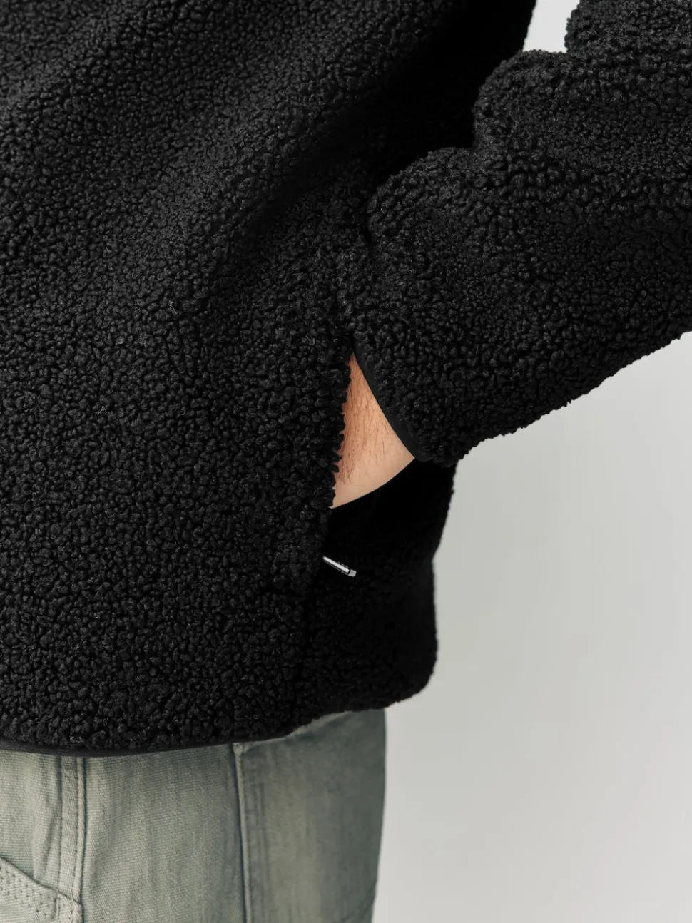 Black Zip Through Funnel Borg Fleece