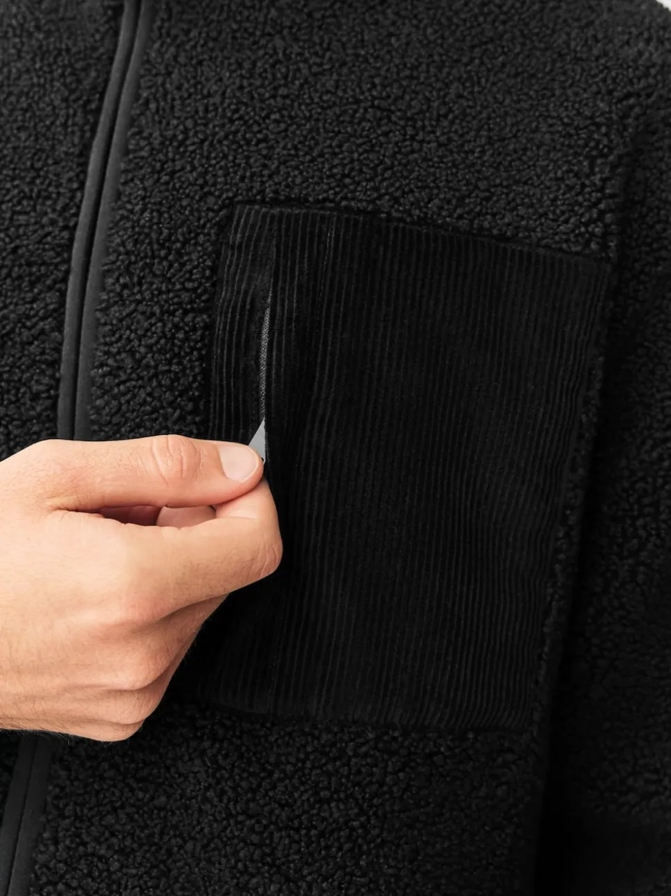Black Zip Through Funnel Borg Fleece