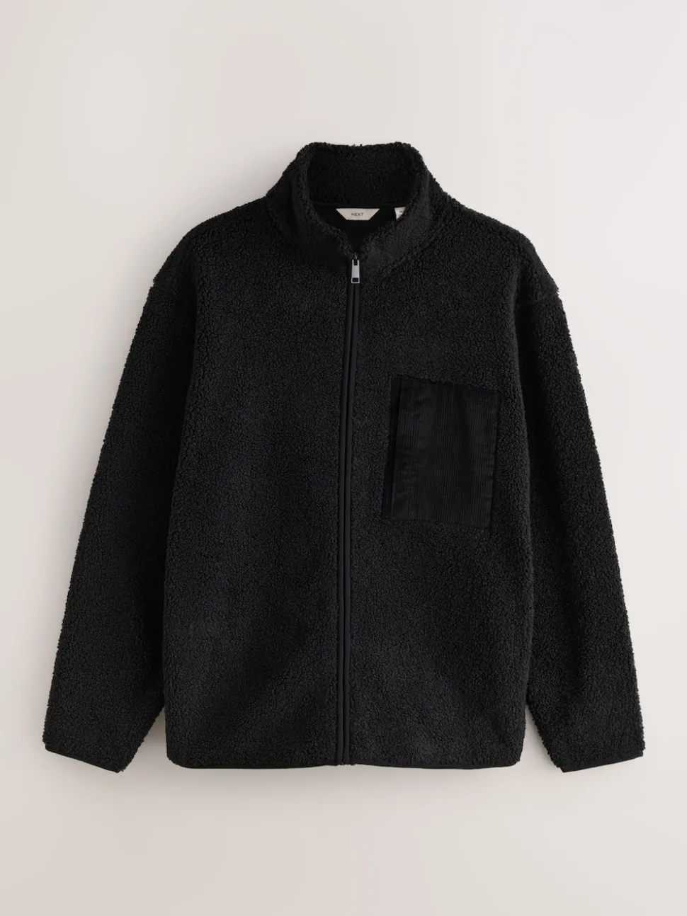 Black Zip Through Funnel Borg Fleece