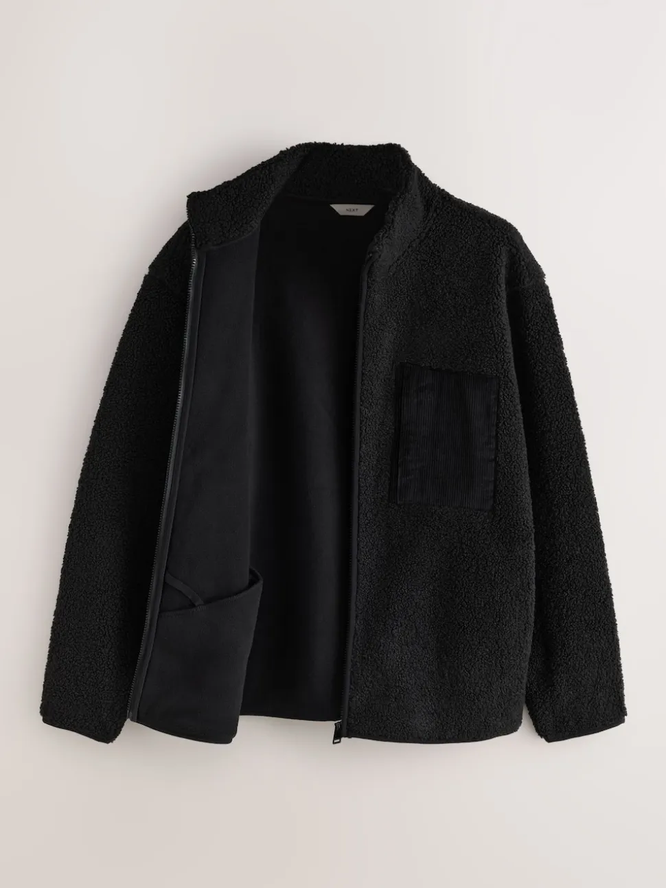 Black Zip Through Funnel Borg Fleece