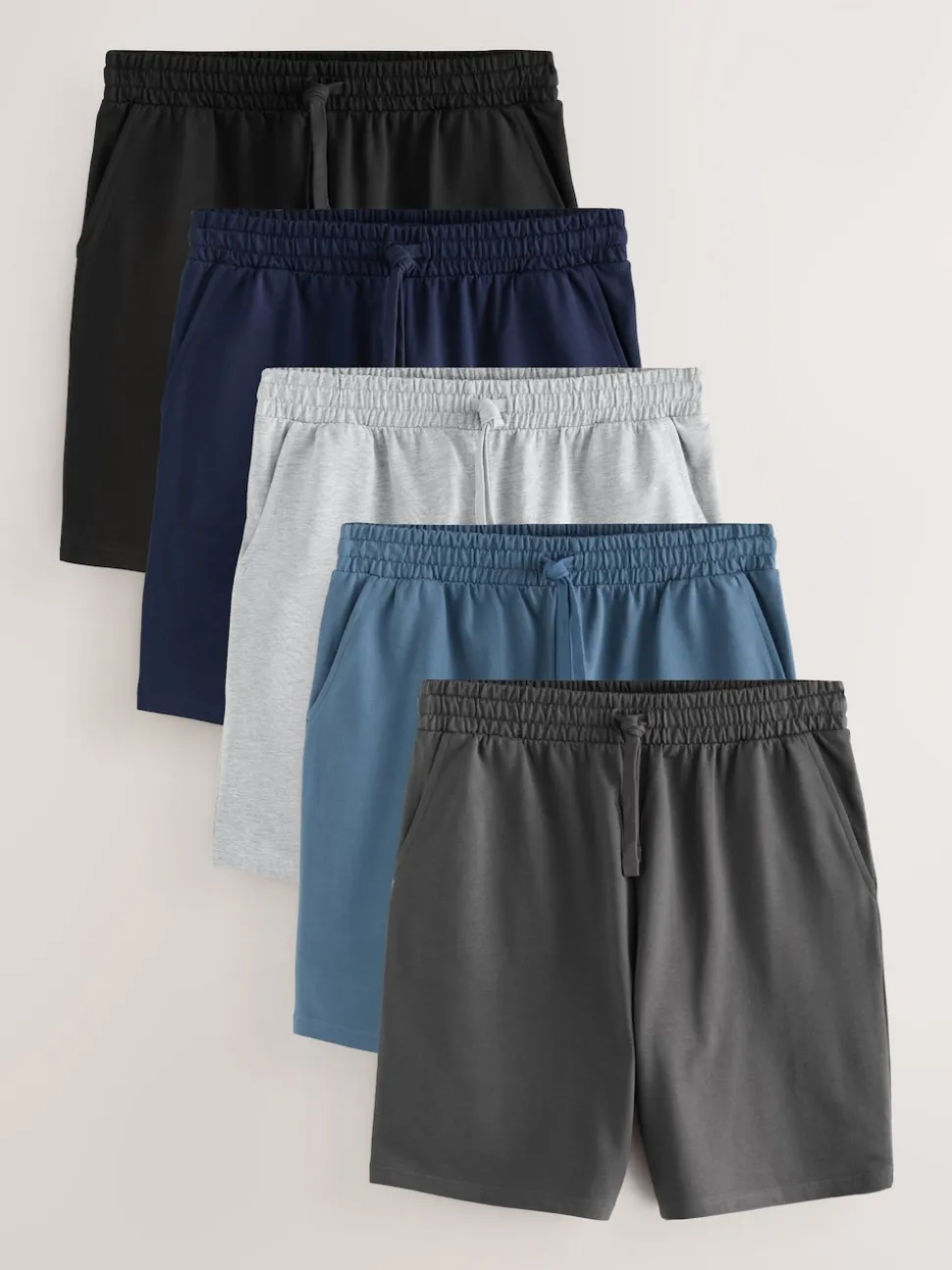 Black/Blue/Grey Loopback Soft Touch 5 Pack Joggers Shorts