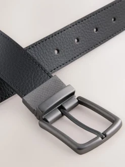 Black/Brown Reversible Grainy Leather Belt