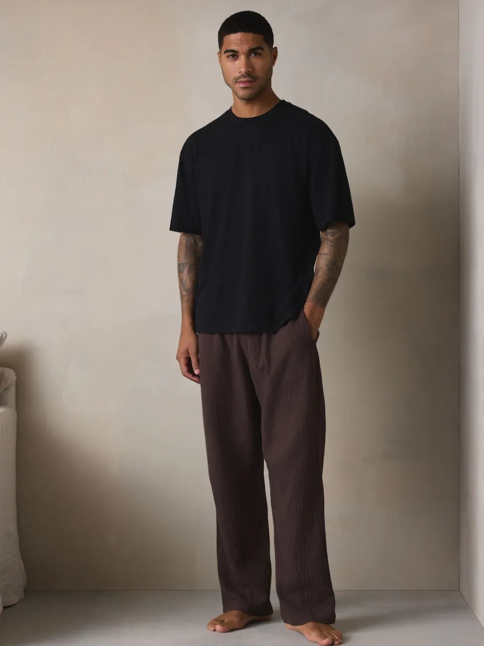 Black/Brown Short Sleeve Pyjamas Set