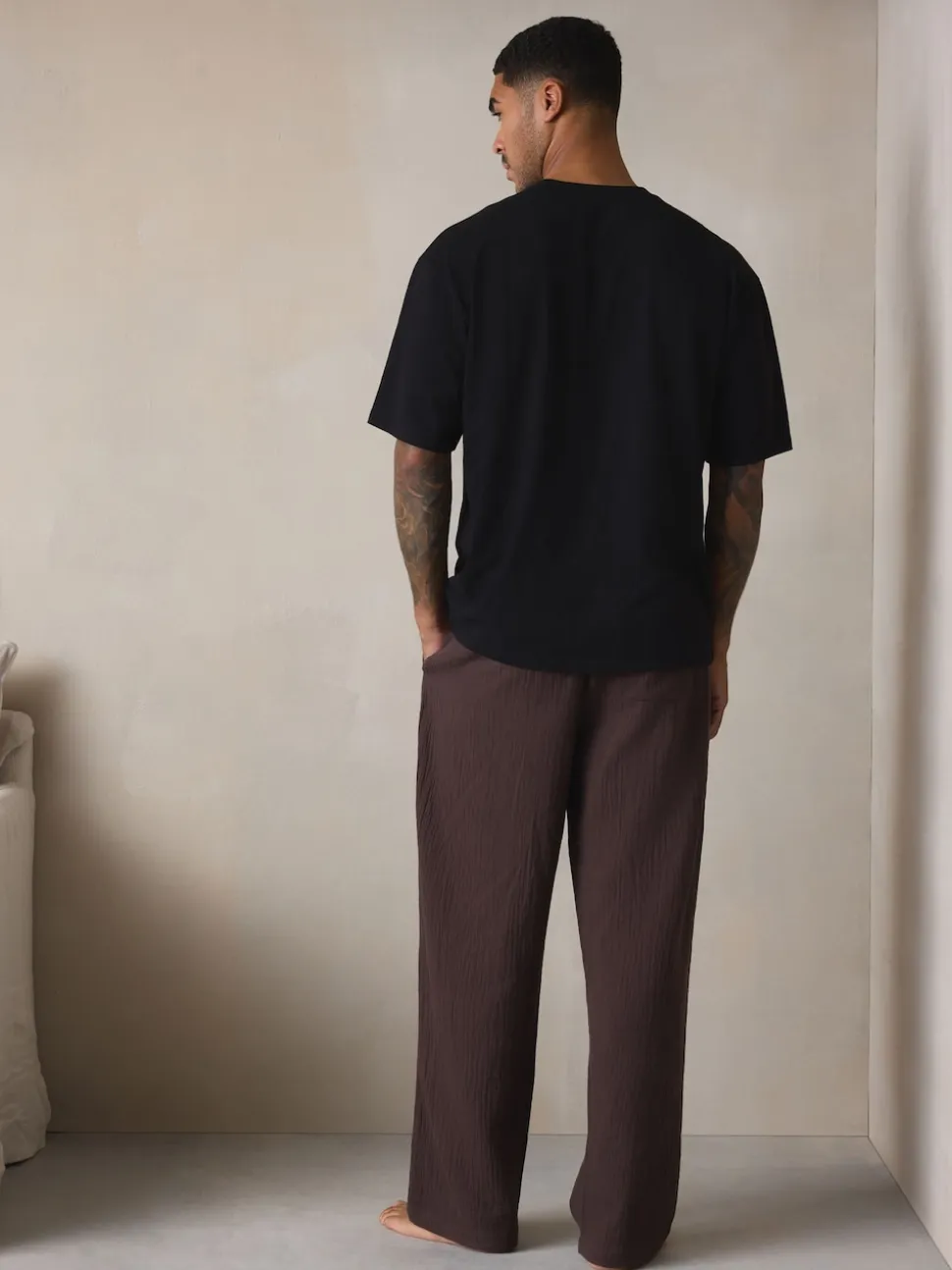 Black/Brown Short Sleeve Pyjamas Set