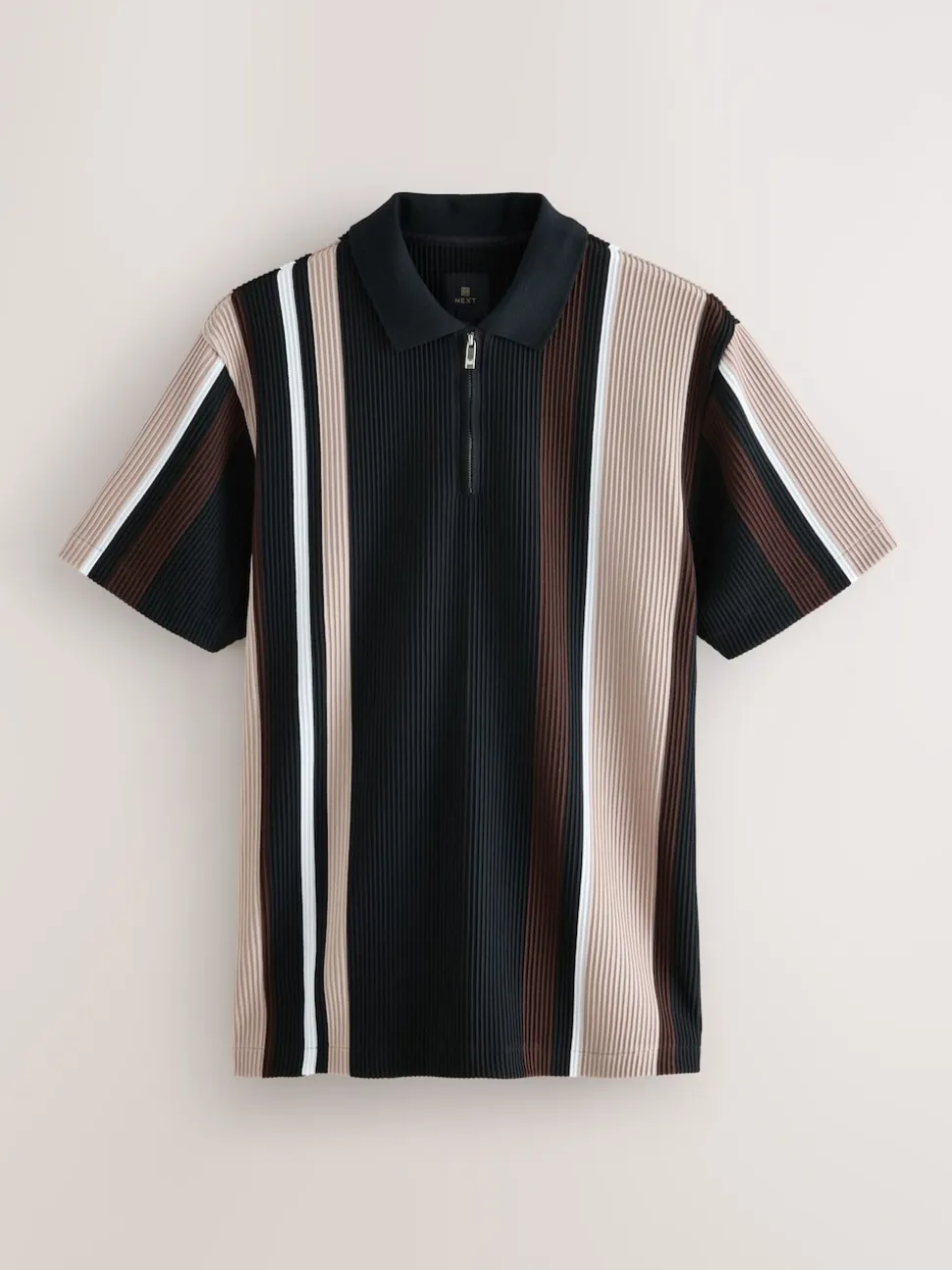 Black/Brown Vertical Stripe Quarter Zip Polo Shirt