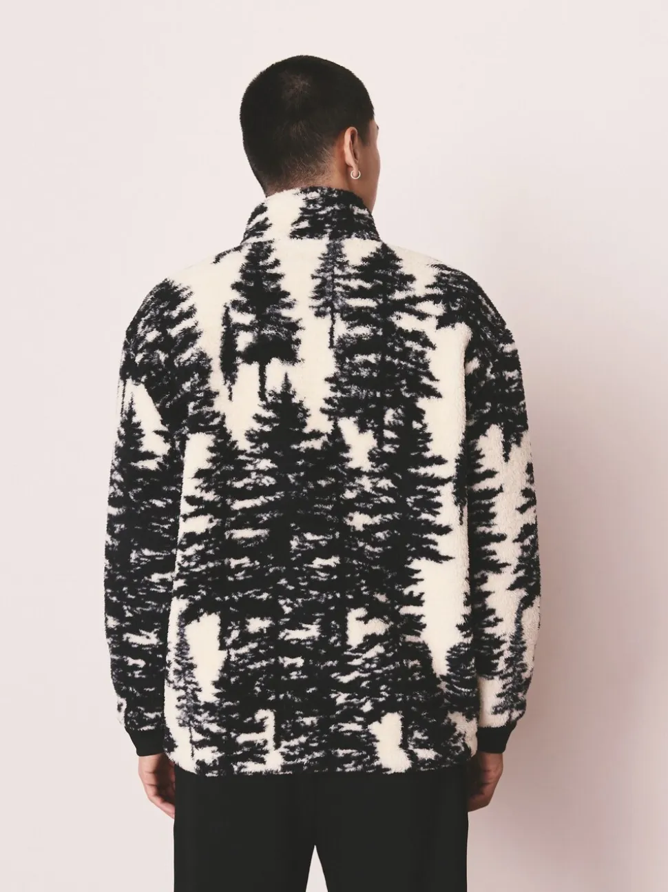 Black/Cream Tree Print Matching Family Zip Neck Borg Fleece