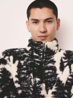Black/Cream Tree Print Matching Family Zip Neck Borg Fleece