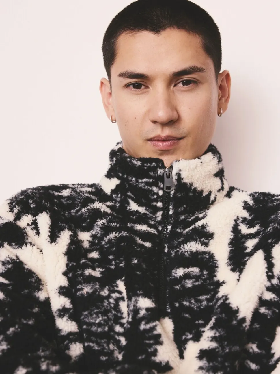 Black/Cream Tree Print Matching Family Zip Neck Borg Fleece
