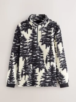 Black/Cream Tree Print Matching Family Zip Neck Borg Fleece