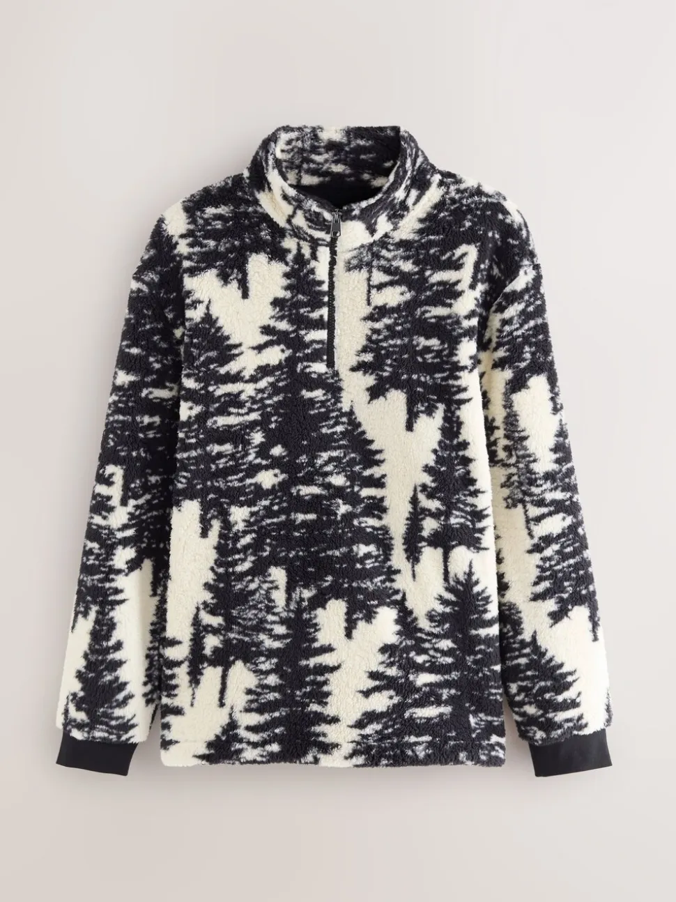 Black/Cream Tree Print Matching Family Zip Neck Borg Fleece