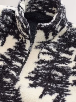 Black/Cream Tree Print Matching Family Zip Neck Borg Fleece