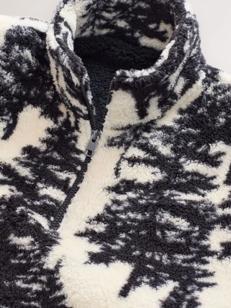 Black/Cream Tree Print Matching Family Zip Neck Borg Fleece