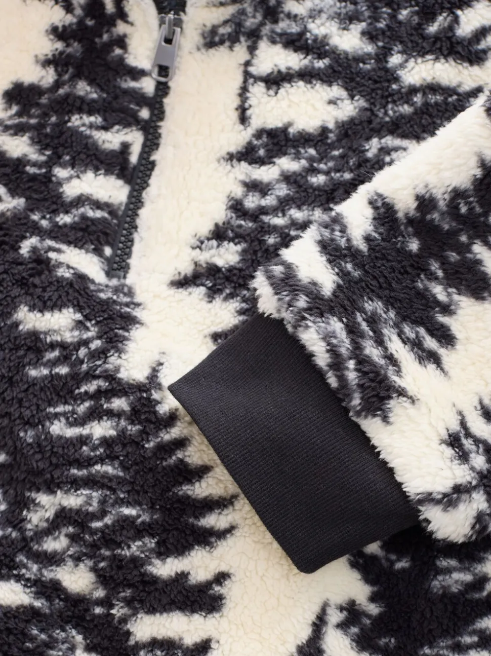 Black/Cream Tree Print Matching Family Zip Neck Borg Fleece
