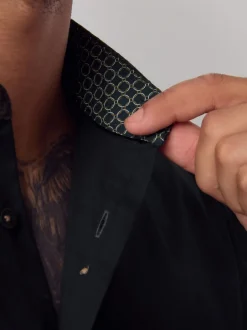 Black/Gold Collar Regular Fit Smart Trimmed Long Sleeve Party Shirt