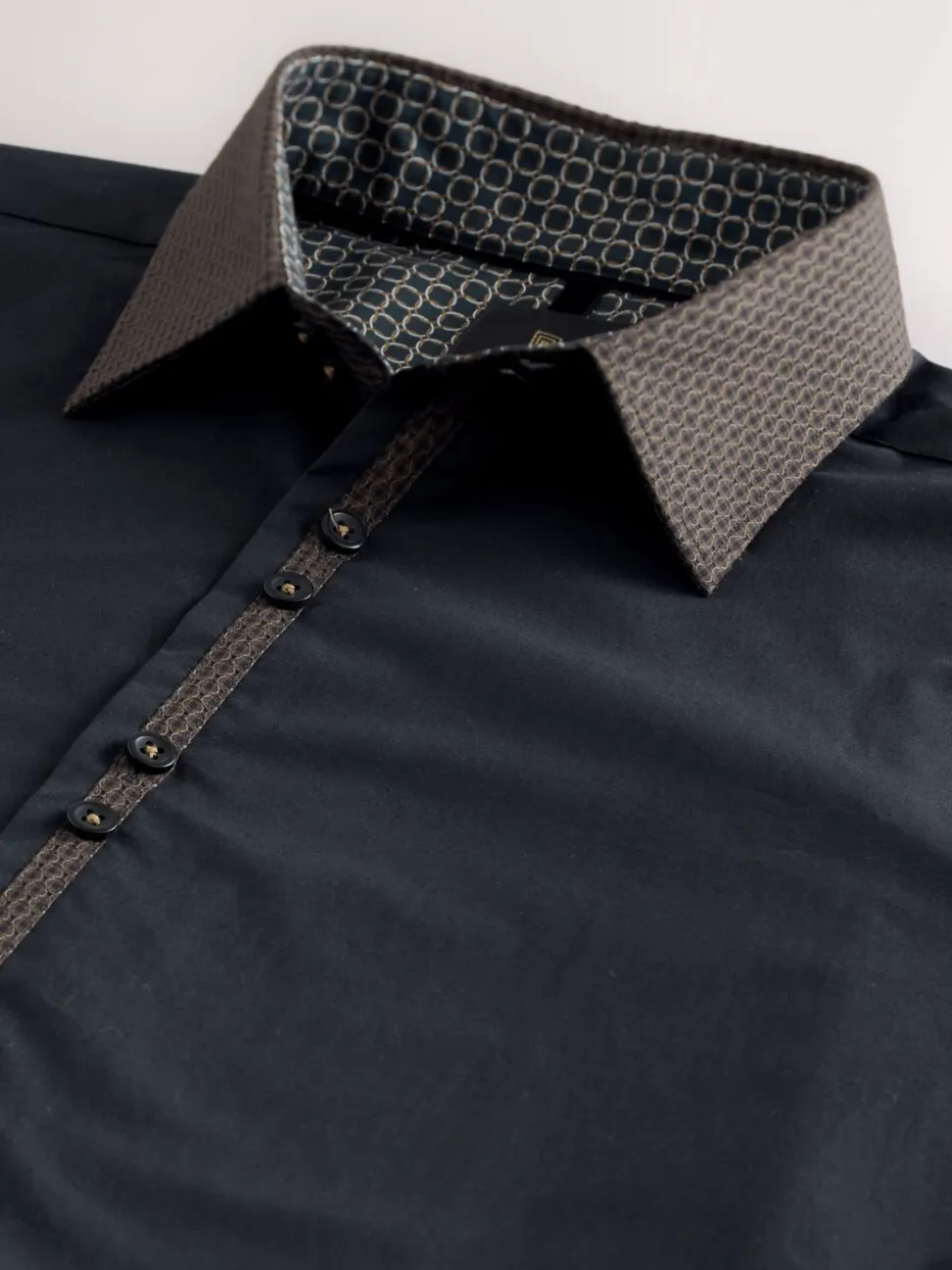 Black/Gold Collar Regular Fit Smart Trimmed Long Sleeve Party Shirt