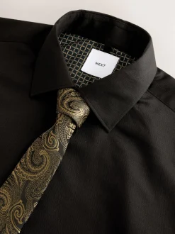 Black/Gold Paisley Regular Fit Shirt And Tie Party Pack