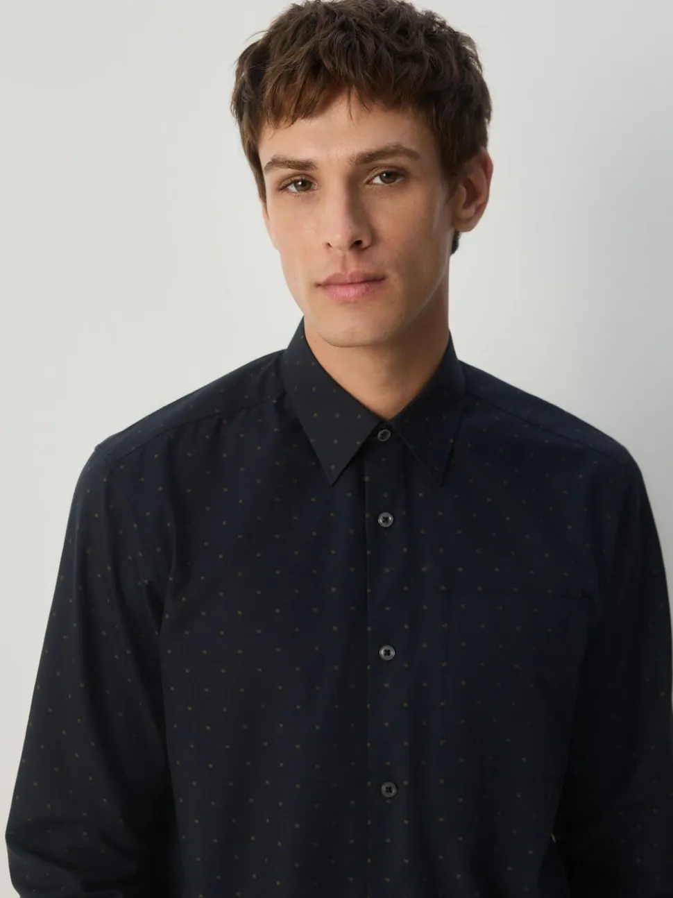Black/Gold Regular Fit Long Sleeve Embroided Print Smart Shirt