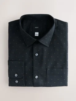 Black/Gold Regular Fit Long Sleeve Embroided Print Smart Shirt