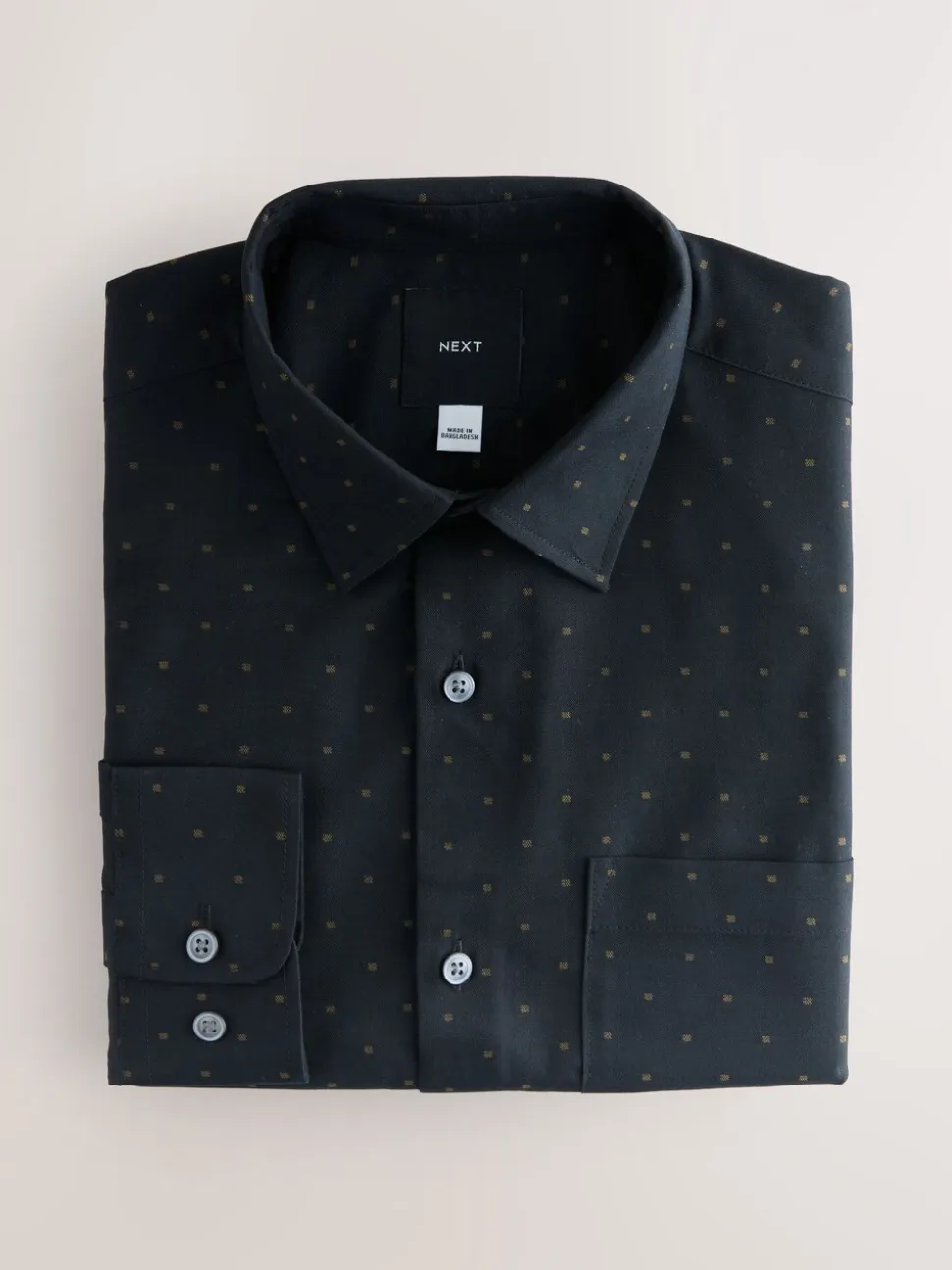 Black/Gold Regular Fit Long Sleeve Embroided Print Smart Shirt