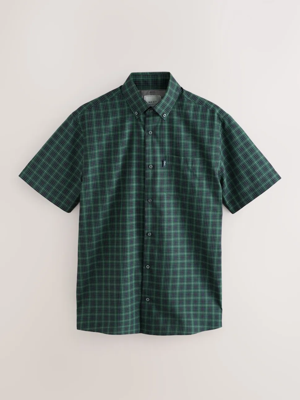 Black/Green Mini Check Easy Iron Button Down Short Sleeve Oxford Shirt