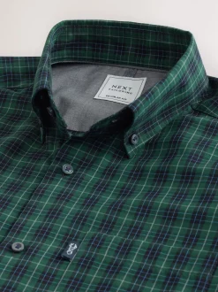 Black/Green Mini Check Easy Iron Button Down Short Sleeve Oxford Shirt