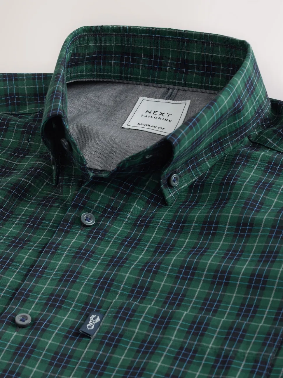 Black/Green Mini Check Easy Iron Button Down Short Sleeve Oxford Shirt