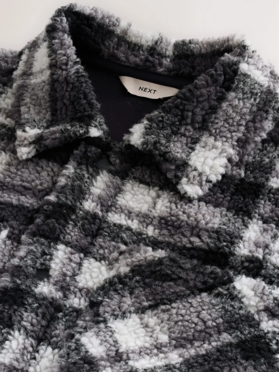 Black/Grey Black/White Check Printed Fleece Popper Shacket