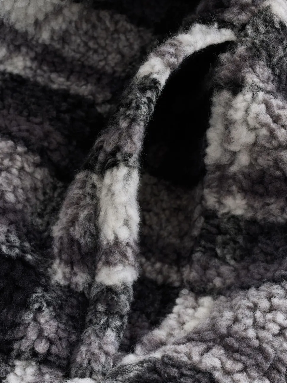 Black/Grey Black/White Check Printed Fleece Popper Shacket
