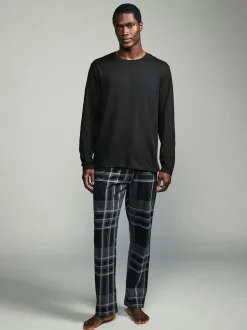 Black/Grey Check Long Sleeve 100% Cotton Pyjamas Set